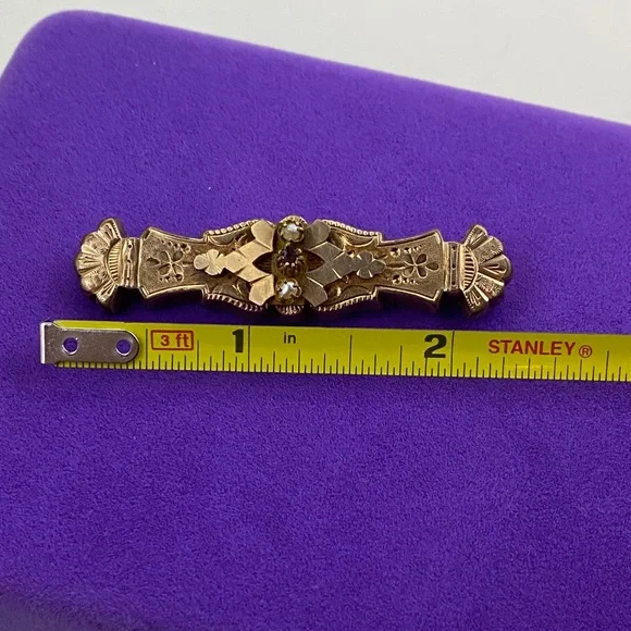 💛 Antique Gold Filled Ornate Seed Pearl & Paste Stone | Romantic Statement - Picture 6 of 9